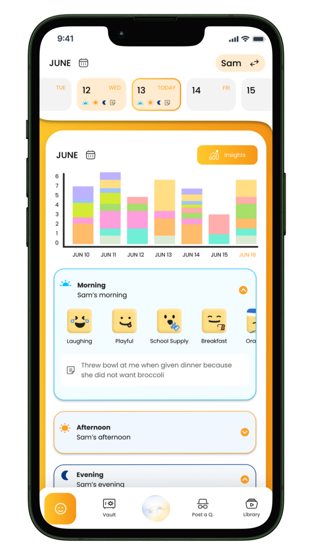 Daily diary screen